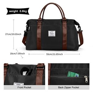 Travel Duffel Bag with Toiletry Bag, Sports Tote Gym Bag, Shoulder Weekender Overnight Bag for Women,Black & Brown