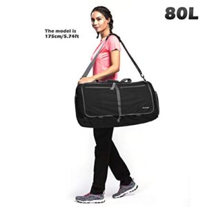 Gonex 60L Foldable Travel Duffel Bag Water & Tear Resistant, Black