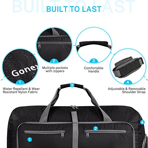 Gonex 60L Foldable Travel Duffel Bag Water & Tear Resistant, Black
