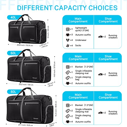 Gonex 60L Foldable Travel Duffel Bag Water & Tear Resistant, Black