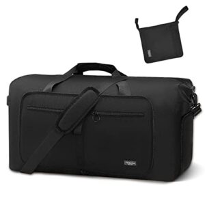 fmeida 65l duffle bag with shoes compartment, foldable travel duffel bags for men women, large packable travel bag water-repellent & tear-resistant (black)
