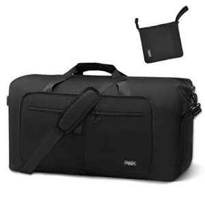 Fmeida 65L Duffle Bag with Shoes Compartment, Foldable Travel Duffel Bags for Men Women, Large Packable Travel Bag Water-Repellent & Tear-Resistant (Black)