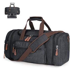 fitmyfavo canvas duffle bag (45l/55l) for men,expandable capacity travel /overnight /weekend bag with shoe compartment (dark grey)