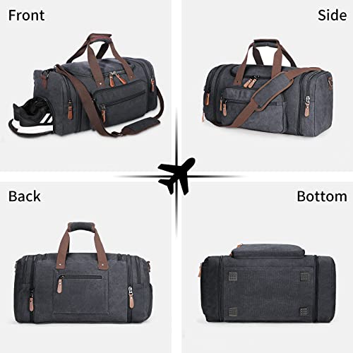 FITMYFAVO Canvas Duffle Bag (45L/55L) for Men,Expandable Capacity Travel /Overnight /Weekend Bag with Shoe Compartment (Dark Grey)