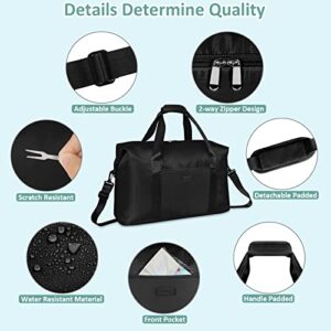 Expandable Travel Duffle Bag, Large Weekender Overnight Bags for Women Men 20.5 Inch Waterproof Carry on Shoulder Tote Bags for Hospital Maternity Mommy Gym with Toiletry Bag Black