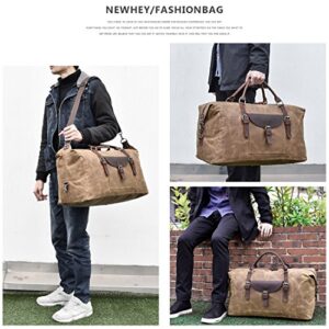 Oversized Travel Duffel Bag Waterproof Canvas Genuine Leather Weekend bag Weekender Overnight Carryon Hand Bag Brown