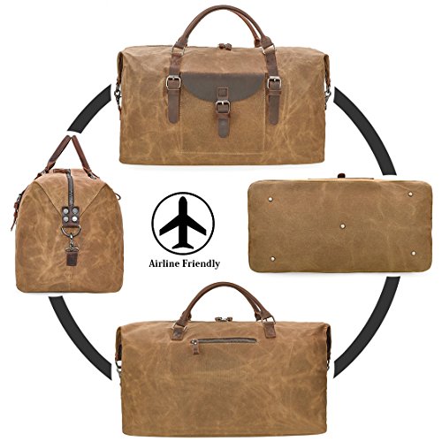 Oversized Travel Duffel Bag Waterproof Canvas Genuine Leather Weekend bag Weekender Overnight Carryon Hand Bag Brown