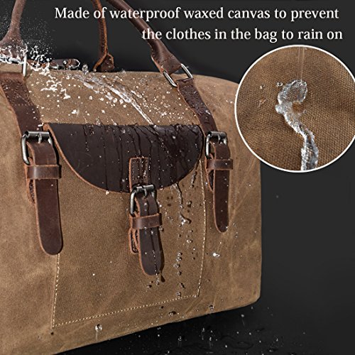 Oversized Travel Duffel Bag Waterproof Canvas Genuine Leather Weekend bag Weekender Overnight Carryon Hand Bag Brown