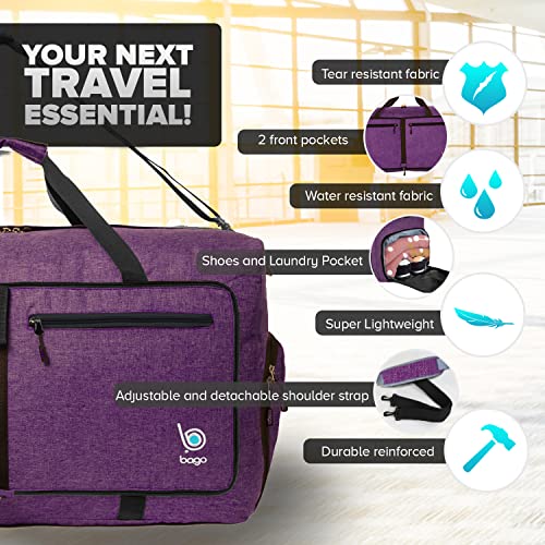 Bago Travel Duffel Bags for Traveling Women & Men- Foldable Weekender Bag - 80L 27" Large Duffle Bag For Travel & Camping Bag - Packable Lightweight Overnight Luggage bag (SnowDepPurple)