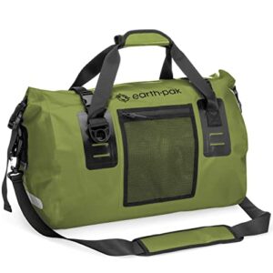 earth pak waterproof duffel bag- perfect for any kind of travel, lightweight, 50l & 70l sizes, large storage space, durable straps and handles, heavy duty material to keep your gear safe (green, 50l)