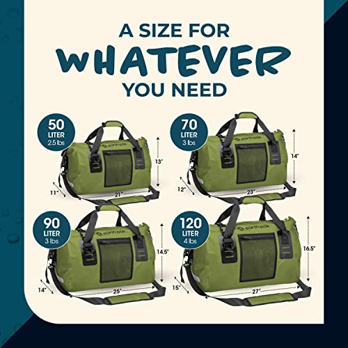 Earth Pak Waterproof Duffel Bag- Perfect for Any Kind of Travel, Lightweight, 50L & 70L Sizes, Large Storage Space, Durable Straps and Handles, Heavy Duty Material to Keep Your Gear Safe (Green, 50L)