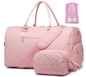 duffle bag for travel, weekender bag with shoe compartment, carry on overnight bag for women with toiletry bag, gym bag with wet pocket, hospital bags for labor and delivery pink