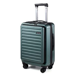 TydeCkare 20 Inch Carrry On Luggage with Front Zipper Pocket, 45L, Lightweight ABS+PC Hardshell Suitcase with TSA Lock & Spinner Silent Wheels, Convenient for Business Trips, Dark Green