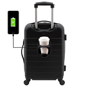 wrangler 20″ smart spinner carry-on luggage with usb charging port ,black
