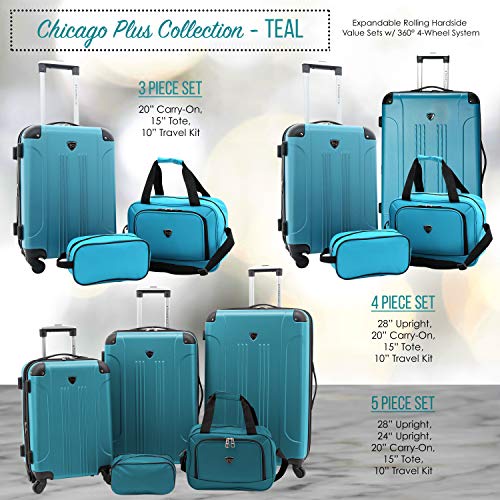 Travelers Club Chicago Hardside Expandable Spinner Luggage, Teal, 3 Piece Set