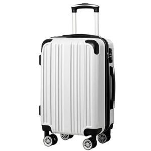 coolife luggage expandable(only 28″) suitcase pc+abs spinner 20in 24in 28in carry on (white grid new, s(20in)_carry on)