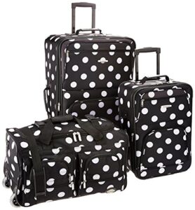 rockland vara softside 3-piece upright luggage set, black dot, (20/22/28)