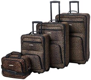 rockland jungle softside upright luggage set, leopard, 4-piece (14/19/24/28)