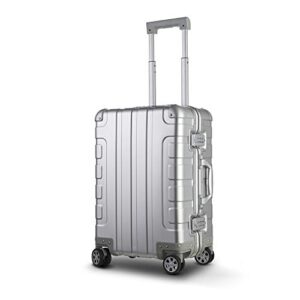 bamboo wolf 24-inch aluminum-magnesium alloy carry-on luggage hardside suitcase, built-in tsa lock, zipperless fashion with spinner wheels for travel / business, silver