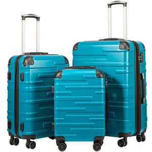Coolife Luggage Expandable(only 28") Suitcase 3 Piece Set with TSA Lock Spinner 20in24in28in (lake blue)
