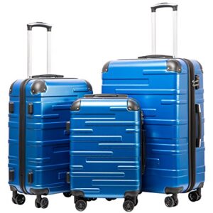 coolife luggage expandable(only 28″) suitcase 3 piece set with tsa lock spinner 20in24in28in (blue)