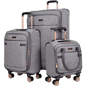 kensie women’s hudson softside 3-piece spinner luggage set, heather gray, (16/20/28)