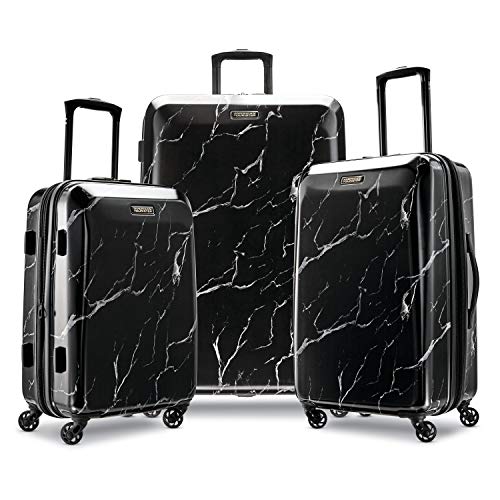 American Tourister Moonlight Hardside Expandable Luggage with Spinner Wheels, Black Marble, Carry-On 21-Inch