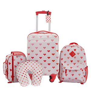 travelers club kids’ 5 piece luggage travel set, hearts