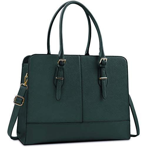 Women Laptop Bag Leather Work Tote 15.6 Inch Laptop Computer Bag Business Shoulder Messenger Bag (DeepGreen)