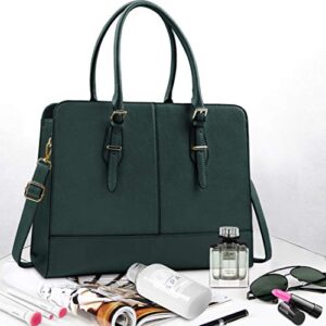 Women Laptop Bag Leather Work Tote 15.6 Inch Laptop Computer Bag Business Shoulder Messenger Bag (DeepGreen)