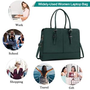 Women Laptop Bag Leather Work Tote 15.6 Inch Laptop Computer Bag Business Shoulder Messenger Bag (DeepGreen)