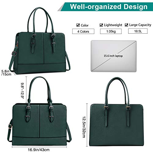 Women Laptop Bag Leather Work Tote 15.6 Inch Laptop Computer Bag Business Shoulder Messenger Bag (DeepGreen)