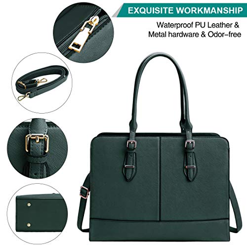 Women Laptop Bag Leather Work Tote 15.6 Inch Laptop Computer Bag Business Shoulder Messenger Bag (DeepGreen)