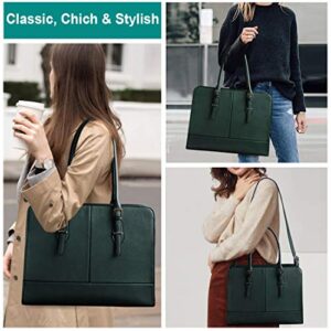 Women Laptop Bag Leather Work Tote 15.6 Inch Laptop Computer Bag Business Shoulder Messenger Bag (DeepGreen)