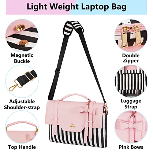 Laptop Bag for Women, 15.6 inch Slim Computer Briefcase Sleeve Case, Lightweight Cute Girly Messenger Shoulder Carrying Work Bag with Rfid Pocket, Sister Gifts for Women Office Travel School, Pink