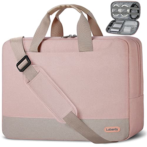 Lubardy Laptop Bag for Men Women 15.6 Inch Waterproof Shoulder Bag with Cable Organize Bag Laptop Business Briefcase College 14-15.6 Inch Laptop Carrier Pink