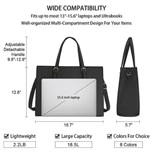 Laptop Bag for Women Waterproof Lightweight Leather 15.6 Inch Computer Tote Bag Business Office Briefcase Large Capacity Handbag Shoulder Bag Professional Office Work Bag Black