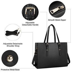 Laptop Bag for Women 15.6 inch Laptop Tote Bag Leather Classy Computer Briefcase for Work Waterproof Handbag Professional Shoulder Bag Women Business Office Bag Large Capacity Black