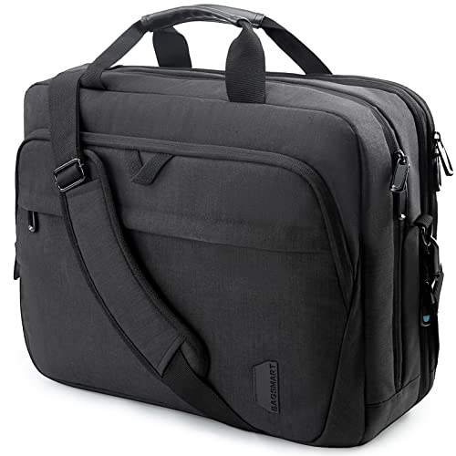 18 Inch Laptop Bag,BAGSMART Expandable Briefcase,Computer Bag Men Women,Laptop Shoulder Bag,Work Bag Business Travel Office,Lockable (Black-18.4 inch)