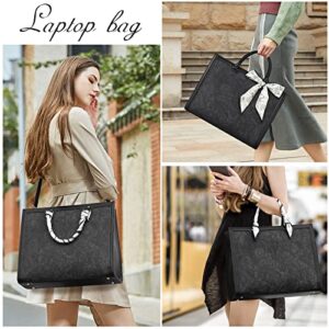 Laptop Bag for Women 15.6 Inch Laptop Tote Bag Waterproof Leather Computer Tote Bag Business Lightweight Office Briefcase Large Capacity Handbag Shoulder Bag Black