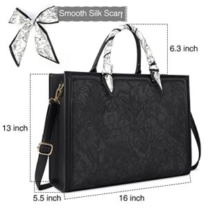 Laptop Bag for Women 15.6 Inch Laptop Tote Bag Waterproof Leather Computer Tote Bag Business Lightweight Office Briefcase Large Capacity Handbag Shoulder Bag Black