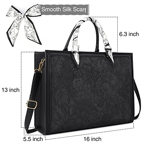 Laptop Bag for Women 15.6 Inch Laptop Tote Bag Waterproof Leather Computer Tote Bag Business Lightweight Office Briefcase Large Capacity Handbag Shoulder Bag Black