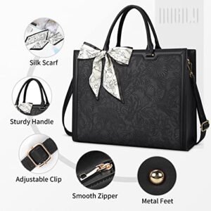 Laptop Bag for Women 15.6 Inch Laptop Tote Bag Waterproof Leather Computer Tote Bag Business Lightweight Office Briefcase Large Capacity Handbag Shoulder Bag Black