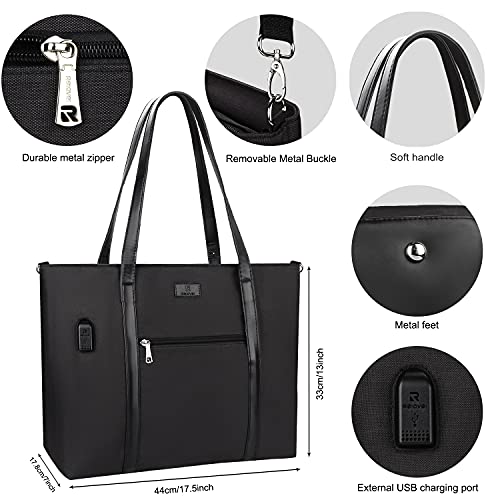 Laptop Tote Bag, Large Women Work Bag Purse Teacher Bag with USB 17.3 Inch Laptopp Bag Computer Work Briefcase Handbag Satchel Shoulder Bag(17.3 inch, Black)