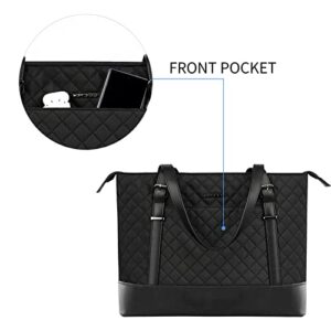 KROSER Laptop Tote Bag 15.6 Inch with USB Port, Large Work Tote Bag Computer Shoulder Bag for Women, Laptop Carrying Case Stylish Handbag Gift for School Office Business Travel(Quilted)