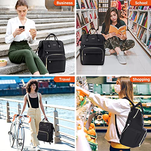 LOVEVOOK Laptop Backpack for Women Fashion Travel Bags Business Computer Purse Work Bag with USB Port, Black