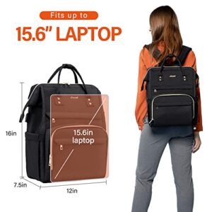 LOVEVOOK Laptop Backpack for Women Fashion Travel Bags Business Computer Purse Work Bag with USB Port, Black