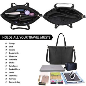 Laptop Tote Bag for Women 15.6 Inch Waterproof Lightweight Leather Computer Laptop Bag Women Business Office Work Bag Briefcase Large Travel Handbag Shoulder Bag Black