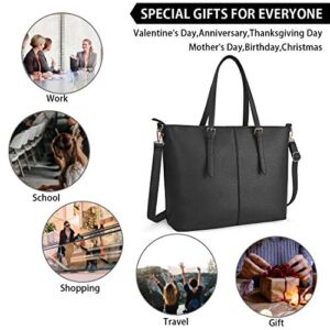 Laptop Tote Bag for Women 15.6 Inch Waterproof Lightweight Leather Computer Laptop Bag Women Business Office Work Bag Briefcase Large Travel Handbag Shoulder Bag Black