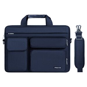 mosiso laptop shoulder messenger bag compatible with macbook pro 16 inch 2023-2019 m2 a2780 m1 a2485 a2141,15-15.6 inch notebook with 2 raised&1 flapover&1 horizontal pocket&handle&belt, navy blue